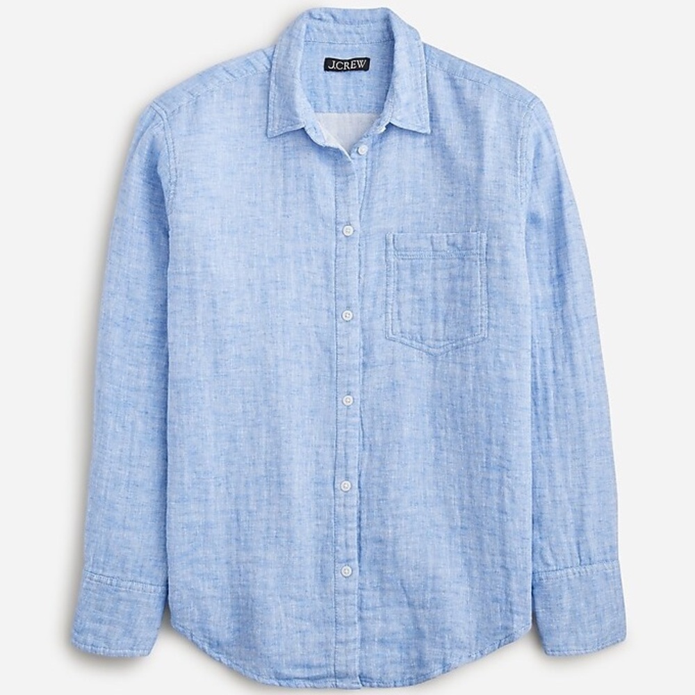 J. Crew Garçon classic shirt in cotton-linen blend gauze in blue size 0 NWOT